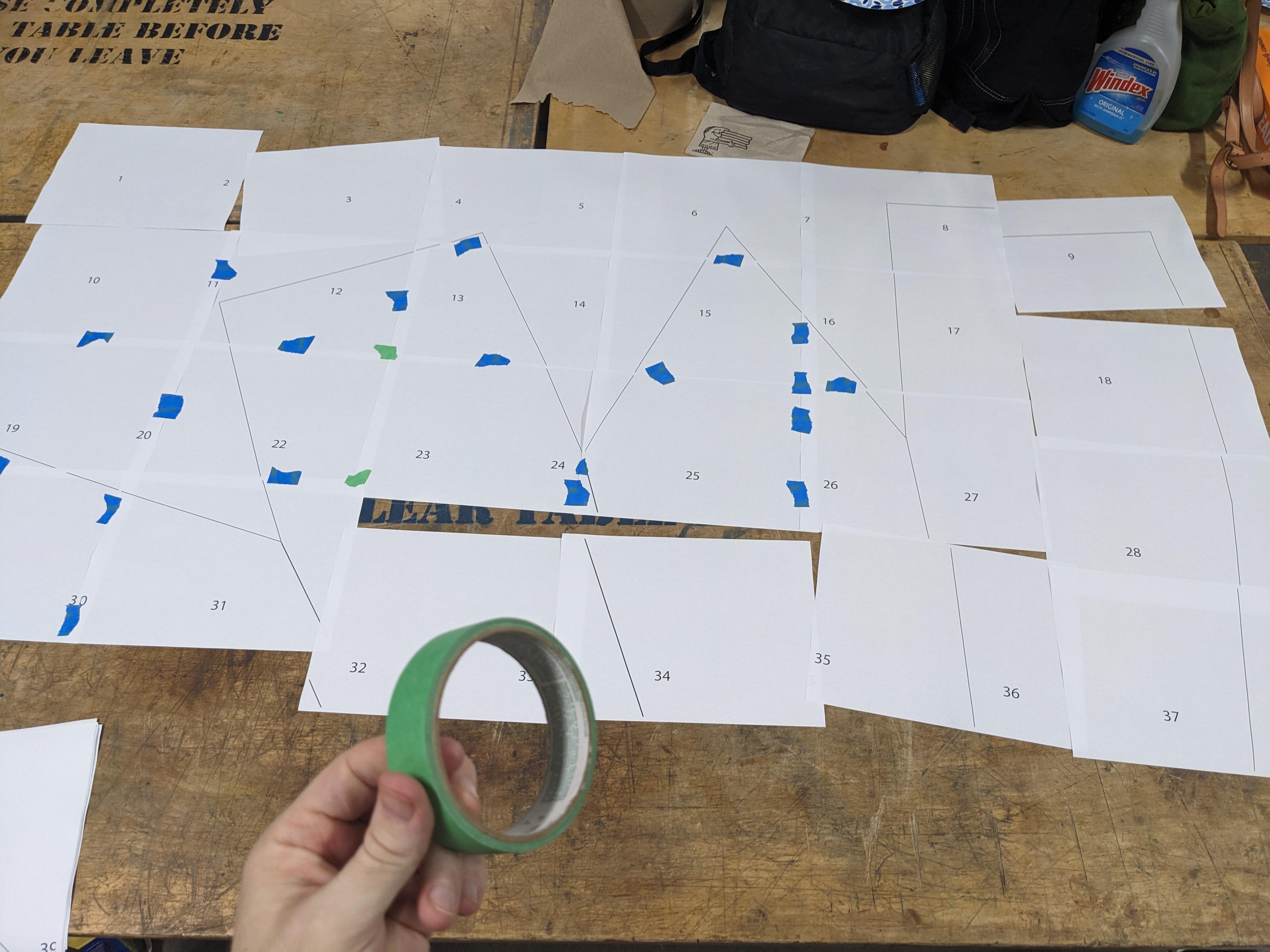 A pattern, from which to cut a piece of the puppet out of a sheet of gymnasium floor rubber.