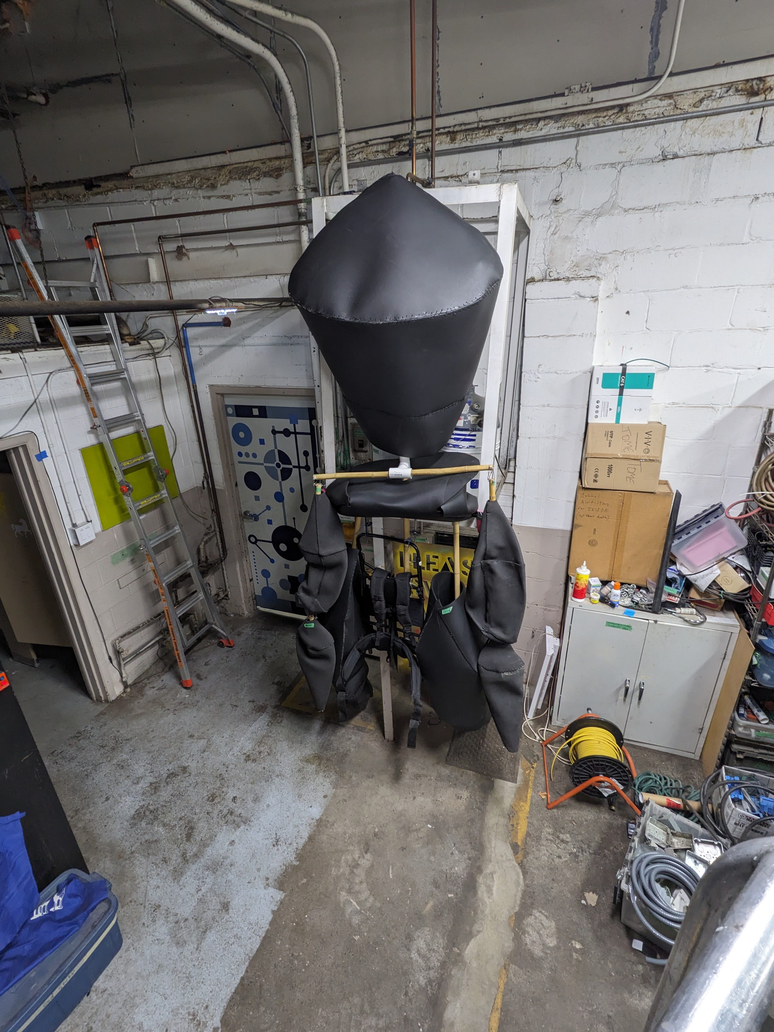 The pieces of the puppet need to be assembled upright.